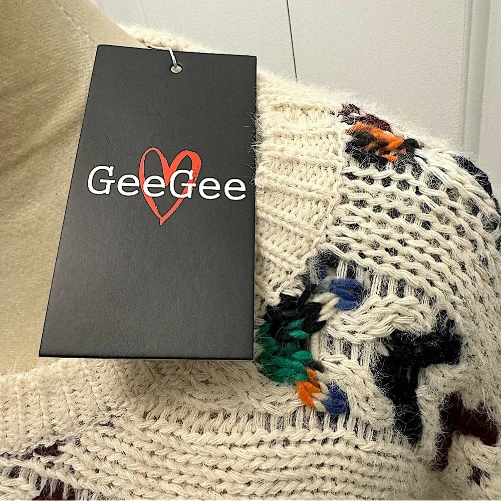 GeeGee Chunky Knit Colorful Tassel Poncho Size Large